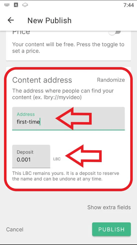Video URL and Deposit